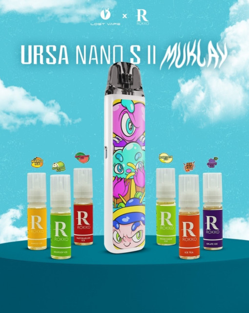 Ursa Nano S2 Muklay Pod Kit Bundling Liquid Rokko 15ml by Lost Vape X Rokko x Muklay
